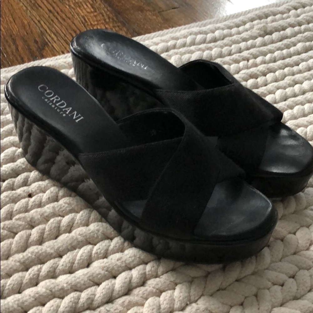 Cordani Black Crisscross Wedge Sandals